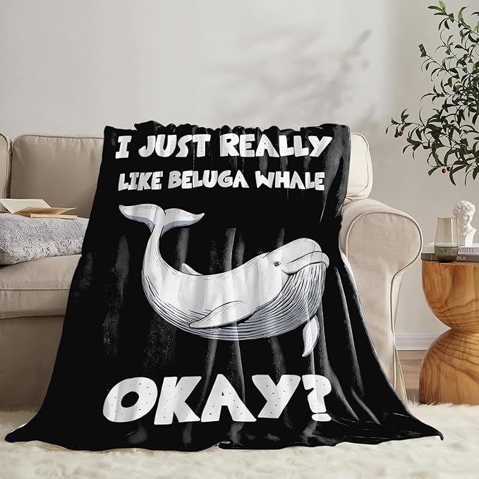 Beluga Whale Blanket for Girls Women Boys Men Adults Kids Soft Cozy Fleece Ocean White Whale Throw Blankets Gifts Warm Flannel Plush Lightweight Decor for Couch Bed Sofa 80"X60"