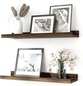 Floating Shelves for Wall Decor, Wall Mounted Wood Storage Shelf for Bedroom, Living Room, Bathroom, Kitchen, Nursery, Rustic Display Picture Ledge Shelf with Lip Set of 2-16 Inches, Walnut