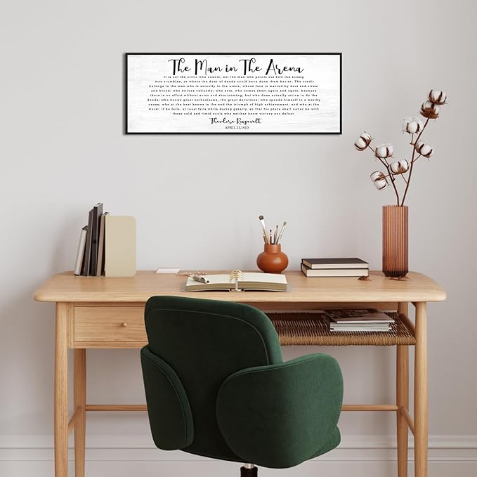 The Man In The Arena Wall Art: 40x15 Inch Inspirational Quotes Wall Decor, Motivational Poster Canvas Print Framed Office Decor,Positive Wall Decor for Bedroom Living Room
