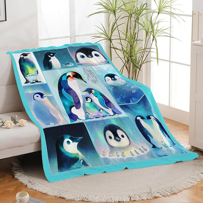 Penguin Blanket for Girls Women Boys Men Adults Kids Soft Cozy Fleece Cute Penguin Animal Throw Blankets Gifts Warm Flannel Plush Lightweight Decorative for Couch Bed Sofa 60"X50"