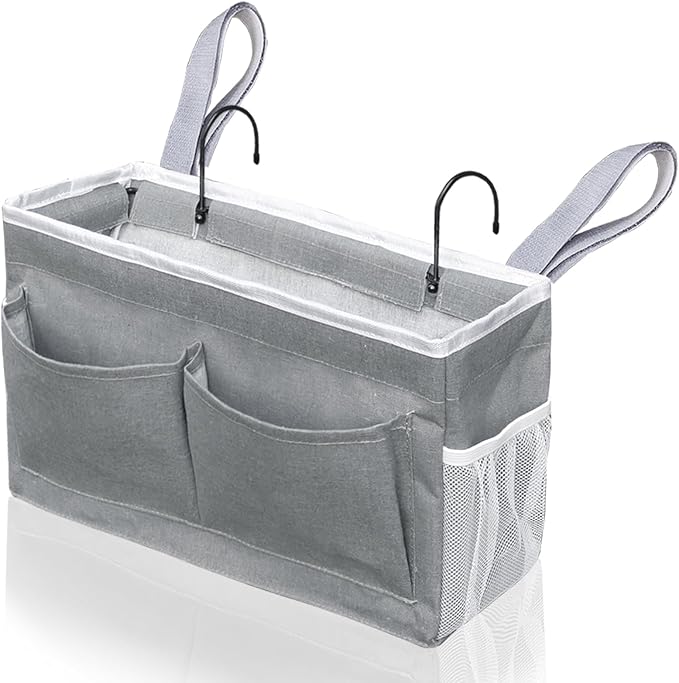 1pcs Bedside Caddy, Large Storage Organizer, Hanging Bag Holder with Pockets for Bedroom, Loft Bed Tent, Top Bunk bed Shelf Accessories (1pcs Grey new)