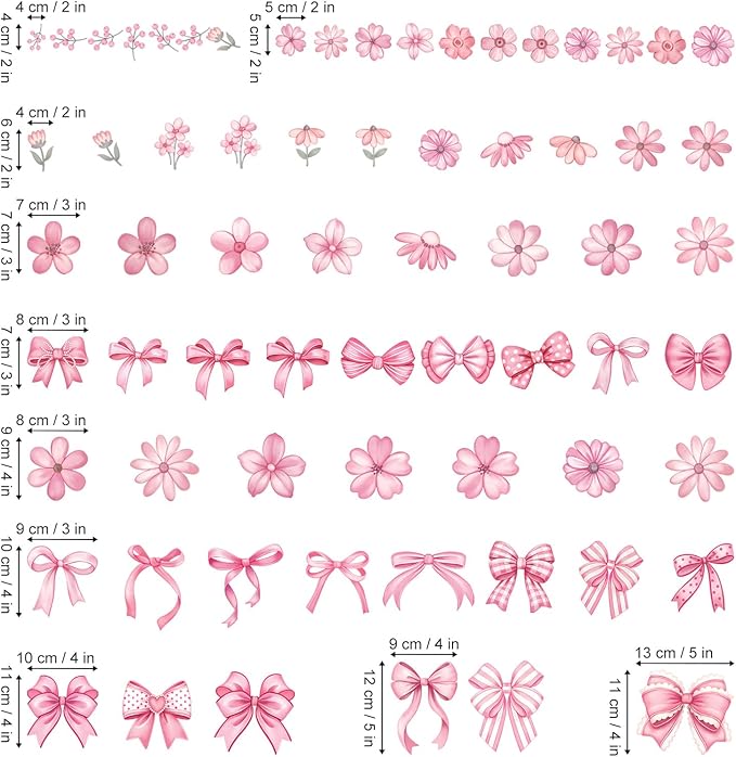 decalmile Pink Flower Bow Wall Stickers Watercolor Bow Knot Wall Decals Baby Nursery Bedroom Girls Room Wall Decor Gifts for Her