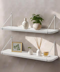 Afuly White Floating Shelves, 24 inch Long Shelves for Wall, Hanging Storage Shelf for Kitchen Bedroom Living Room, Wood Chic Wall Decor, Set of 2