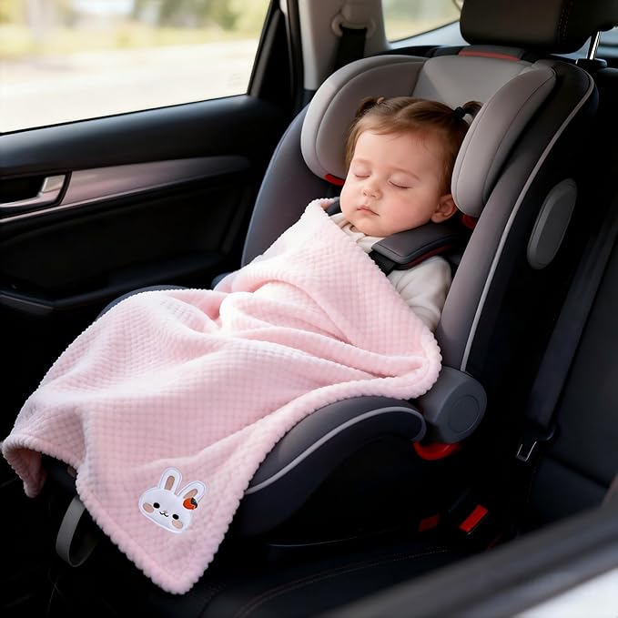 CREVENT 30''X40'' Cute Cozy Fluffy Warm Baby Blanket for Girls Infants Toddlers' Bedding Crib Cot Stroller, Baby Shower Birthday Newborn's Gift Pink- Bunny