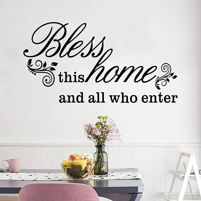 Inspirational Quotes Family Wall Stickers: Home Living Room Bedroom Vinyl Art Wall Decals - Kitchen Door Wall Decor - Bless This Home 21" X 11"