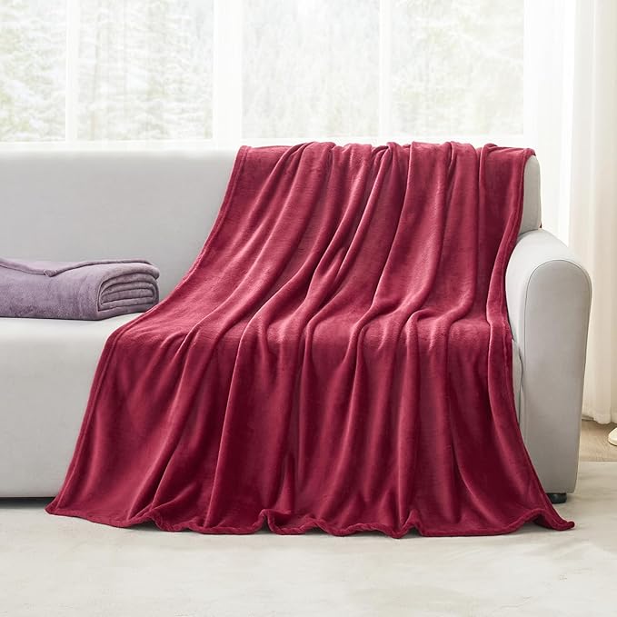 Hansleep Fleece Burgundy Red Throw XL Blanket, Soft Flannel Fuzzy Plush Cozy Blanket for All Seasons, Burgundy Red, Throw XL 50x70 Inches