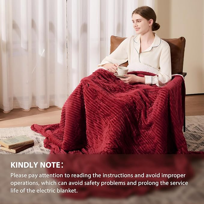 Homemate Electric Heated Blanket Queen Size - 84"x90" Heating Blanket Queen Size Dual Control 1/2/4/6/8 Hours Auto-Off 10 Heat Level Over-Heat Protection Soft Flannel Sherpa ETL Certification