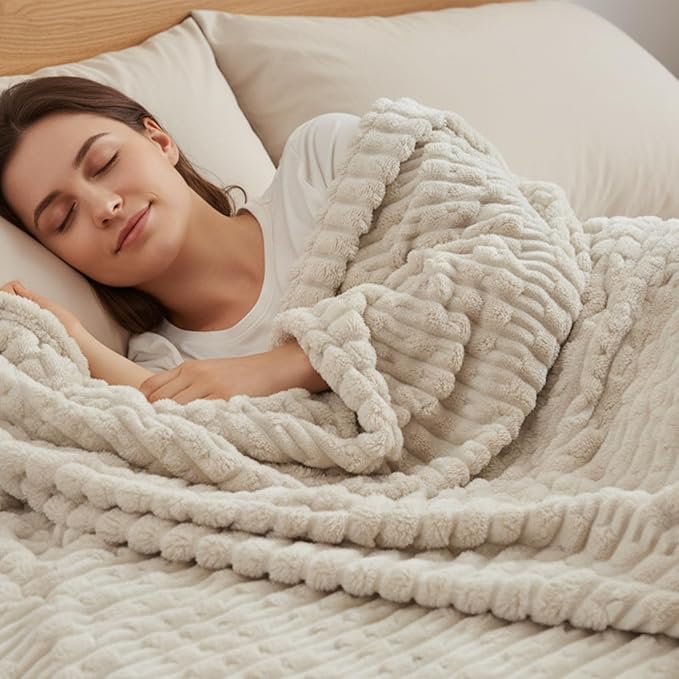 PHF Ultra Soft Flannel Fleece Blanket King Size, Lightweight 3D Jacquard Fleece Blanket, No Shedding, No Pilling, Luxury 340GSM Aesthetic Fluffy Cozy for Bed Room Decor, 108"x90", French Oak
