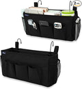 Surblue Bedside Organizer with Hook Bedside Caddy Hanging Storage Bag with Adjustable Strap and Water Bottle Holder for Home College Dorm Bunk Bed Accessories, Crib Bed Rail, Hospital Bed, Black, 2PCS