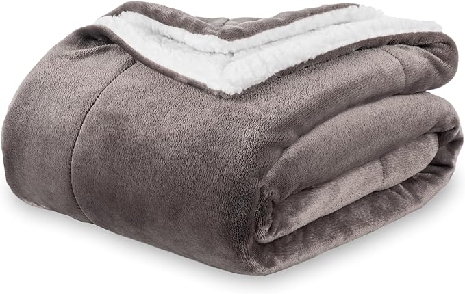 Berkshire Blanket-Sherpa Fleece Blanket, Warm and Soft Loftmink Reversible Blanket for Bed, Sofa and Travel, Charcoal Grey, 60 in x 90 in
