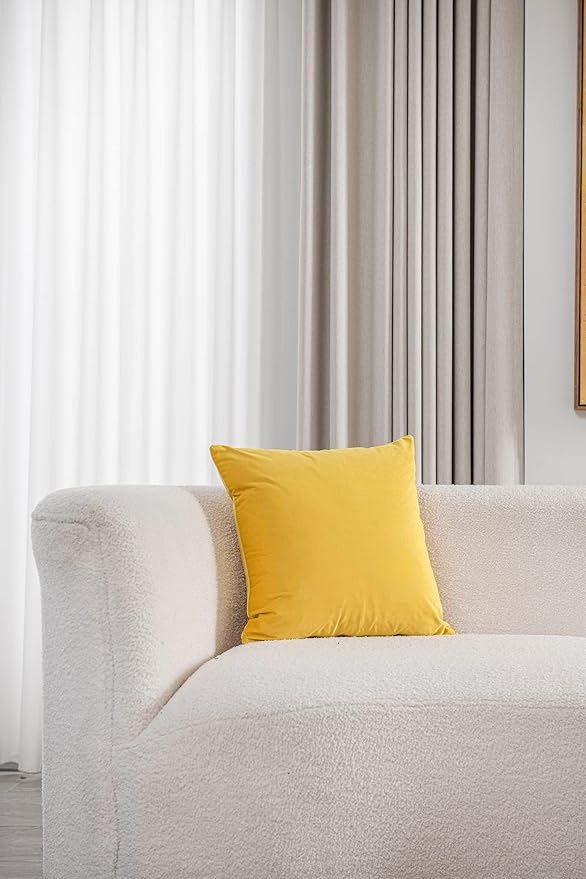 DEZENE Throw Pillow Covers 18x18 Yellow: Pack of 2 Cozy Soft Velvet Square Modern Luxury Decorative Throw Pillow Cases for Sofa Couch Living Room Bed Home Decor