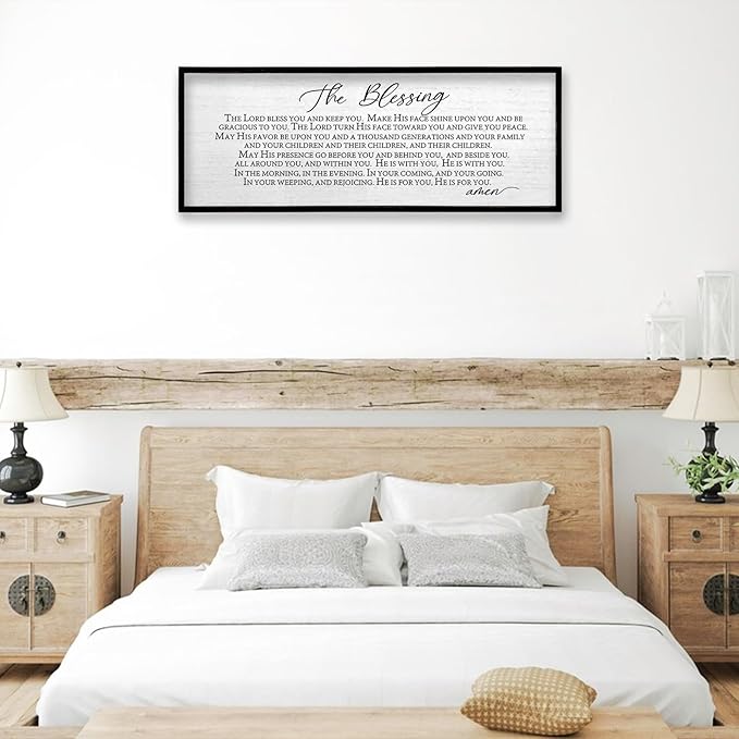 TQianJiang Christian Inspirational Quote Wall Decor The Blessing May The Lord Bless You Sign Scripture 40"×15" Home Bible Verse Positive Sayings for Catholic Living Room Religious Wall Art (Black)