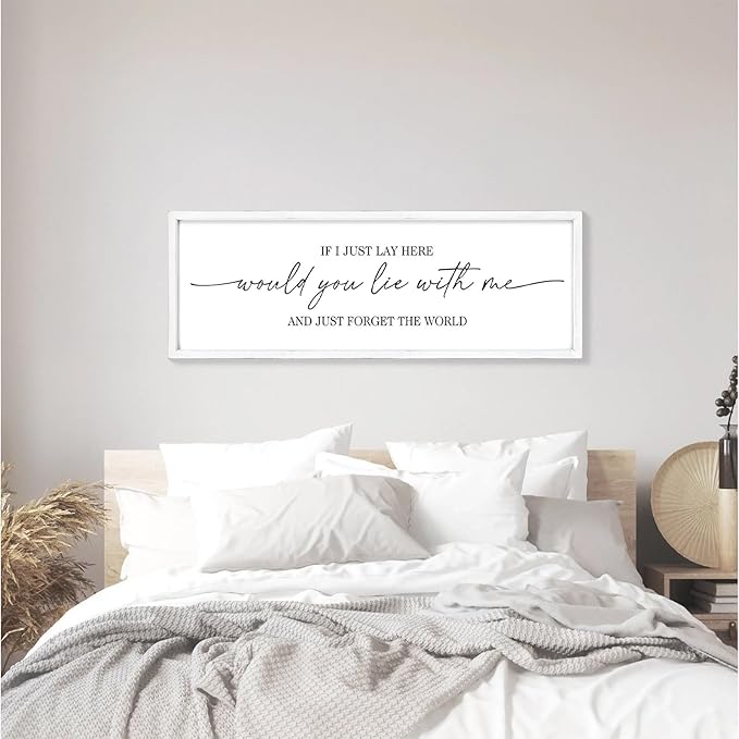 MODE HOME Farmhouse Bedroom Wall Art Above Bed with Title If I Just Lay Here Would You Lie With Me, Large Framed Wall Sign for Master Bedroom Wall Decor, Rustic Wall Art for Home Decor 42 x 15 Inch