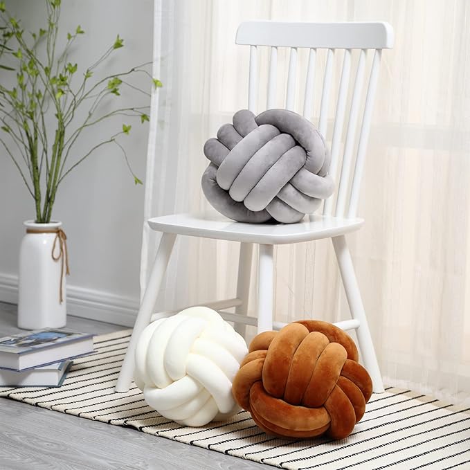 Petrella Knot Pillow Ball Round Throw Pillows Home Decor Cushion Decorative Aesthetic Throw Pillows，White 13inch