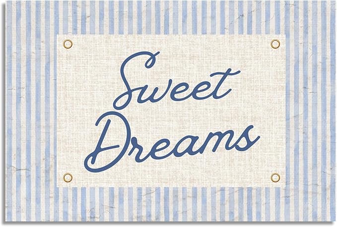 Jiaoweibao Sweet Dreams Canvas Wall Art, Navy Blue Stripes Positive Quote Poster, Sweety Daily Reminder Above Bed Wall Decor, Modern Inspiring Uplifting Typography Print for Bedroom 16x24in Unframed