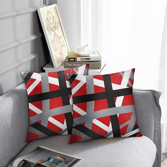 Emvency Set of 2 Throw Pillow Cover Red Black Stripes Grey White Design Retro Decorative Pillow Case Striped Home Decor Square 20x20 Inch Cushion Pillowcase