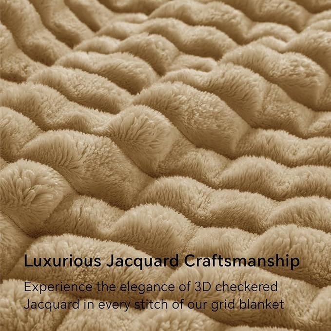BEDELITE Camel Throw Blanket Twin Size for Bed- Super Soft and Warm 3D Checkered Fluffy Fuzzy Fleece Blanket, Luxurious Plush Cozy Blanket for Room Decor Fall and Winter, 60x80 inches