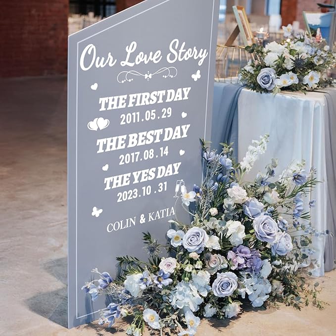 HLNIUC Welcome to Our Love Story Mirror Stickers Double-Sized,Removable Letters Number Wall Decal,The Best Day Wall Decals,Personalized Wedding Mirror Sticker for Window Sign Marriage Decoration