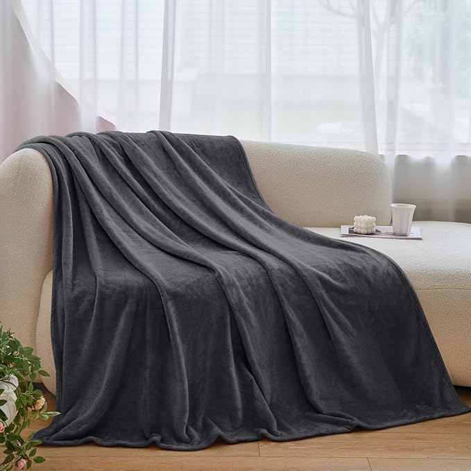 Fleece Blanket Queen Size, Silky Flannel Fuzzy Blankets for All Season, Cozy Lightweight Blanket for Couch, Bed, Sofa, 90" x 90", Gray, Queen