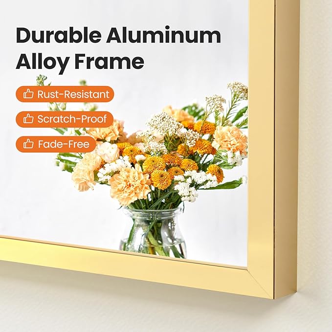 Sweetcrispy 26"x38" Arched Gold Bathroom Mirror Wall Mounted Vanity Metal Frame Mirror for Bedroom, Entryway, Living Room