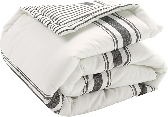 Lush Decor Farmhouse Stripe Reversible Throw, Single, 50" W x 60" L, Black - Classic Modern Rustic Charm - Cozy Soft Single Pinstripe Print Blanket