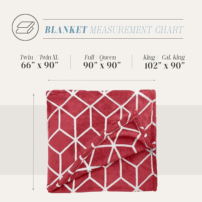 Elegant Comfort Luxury Velvety Feel Blanket, All-Season Lightweight Blanket, Ultra Plush, Soft, Cozy-Fuzzy Flannel Fleece for Couch, Sofa, Bed, Travel, Cube Design, Twin/Twin XL, Burgundy