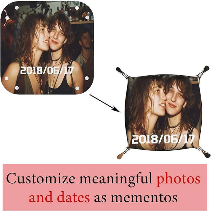 Personalized Valet Tray Custom Catchall Trays Key Organizer Leather Tray with Your Photo/Text, Customized Night Stand Organizer Bedside Vanity Trays