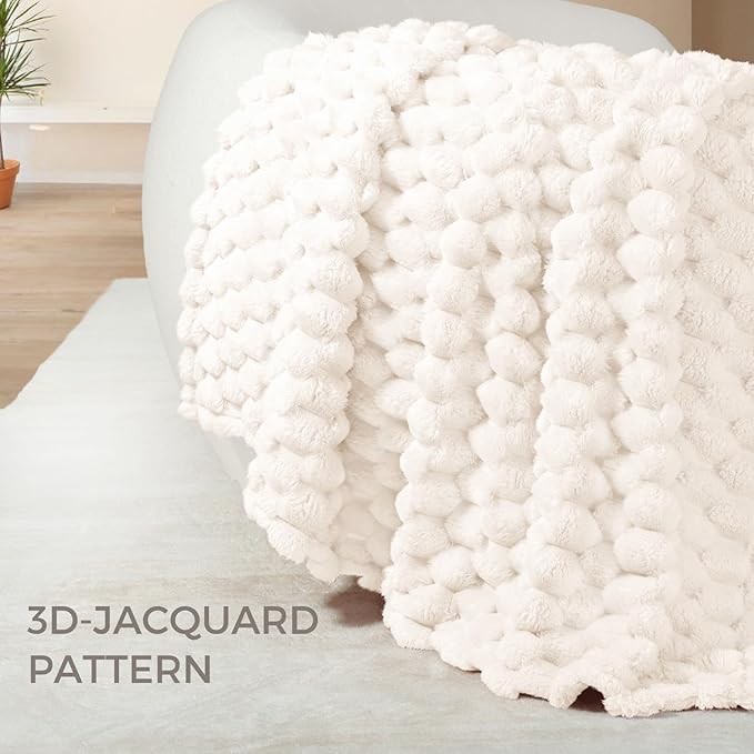 Whale Flotilla Twin Size Blanket for Bed with Jacquard Pattern, Fuzzy Soft Cozy Exquisite Blankets for All Season, Warm and Fluffy, 60x80 Inch, Ivory