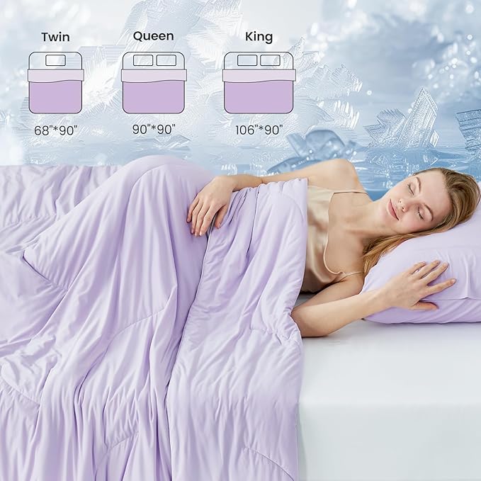 Cozy Bliss Cooling Comforter Queen Size, Reversible Lightweight Cooling Blankets for Hot Sleepers and Night Sweats, Q-Max>0.45 Soft Breathable Silky Smooth Summer Comforter, Lavender Purple, 90"x90"