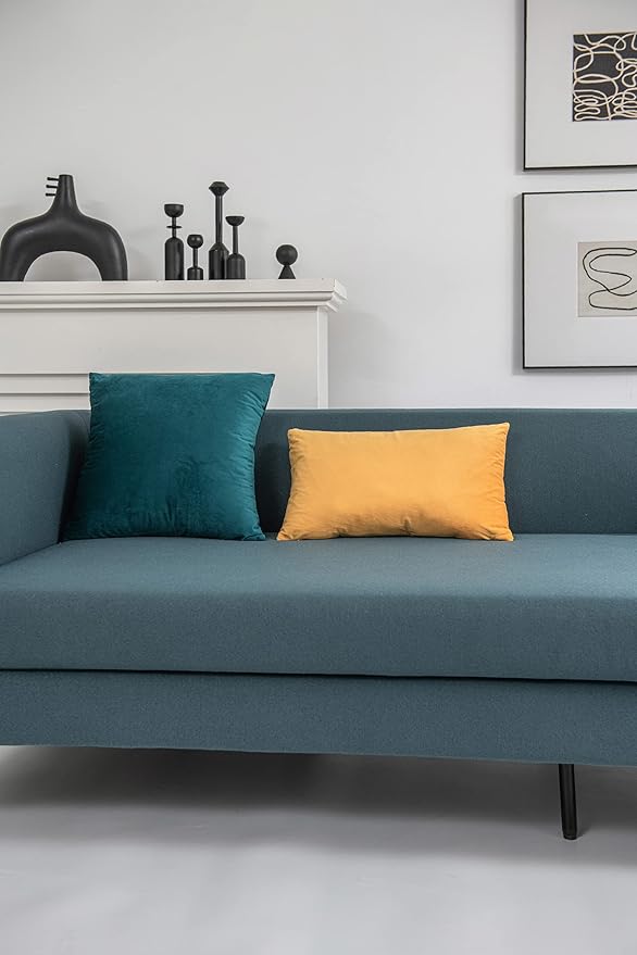 DEZENE Lumbar Pillow Covers 12x20 Mustard Yellow: Pack of 2 Cozy Soft Velvet Rectangular Modern Luxury Decorative Throw Pillow Cases for Sofa Couch Living Room Bed Home Decor