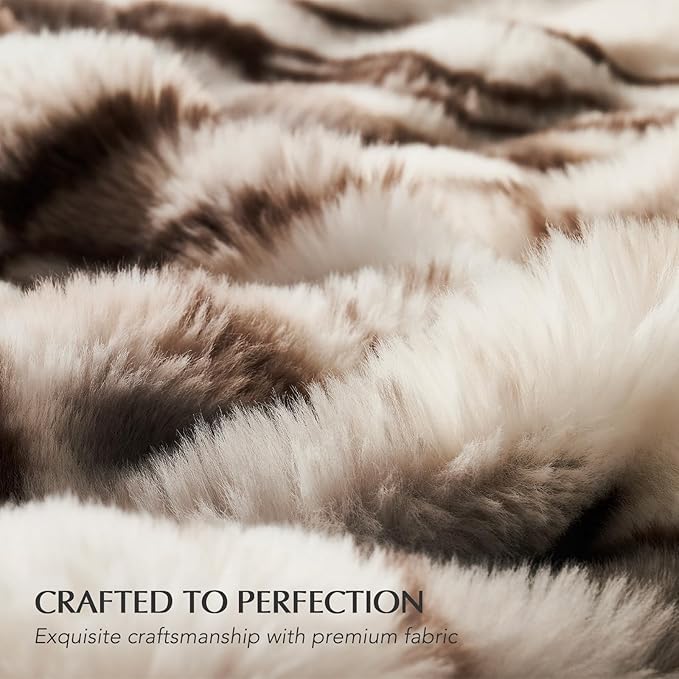 EverGrace Ultra Soft Luxury Fluffy Faux Rabbit Fur Throw Blanket, Thick Warm Bubble Throw for Bed, Cozy Plush Reversible Blankets for Couch, Chair, Sofa, Beige & Gray, 50x60 Inches