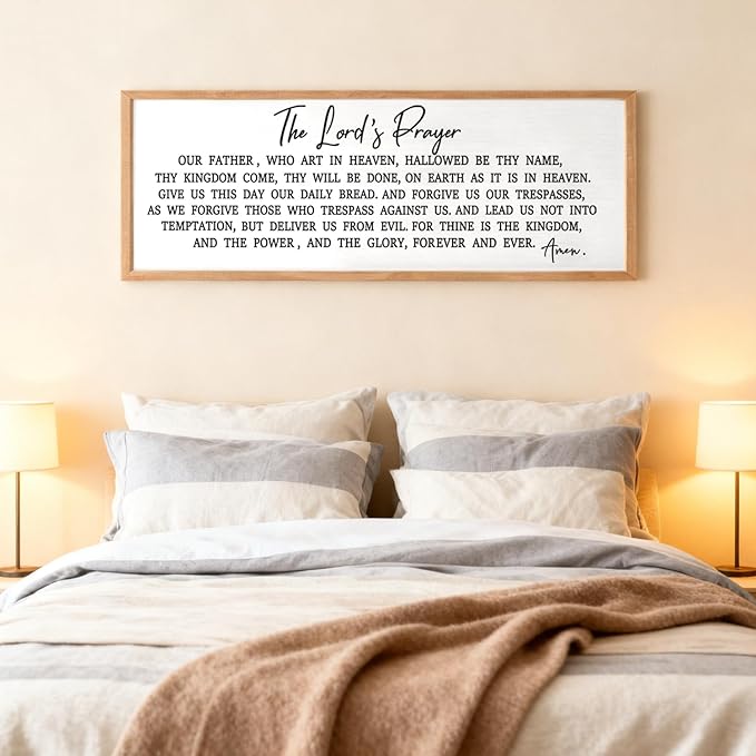 Our Father Prayer Bible Verse Framed Wall Art, 40''×15'' Rustic Religious Christian Lords Prayer Sign for God Jesus Christ Prayer, Horizontal Holy Inspirational Catholic Scripture Decor