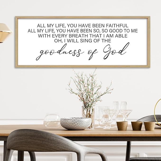 YWMZYKJGS Goodness of God Wall Decor 40"×15" Bible Verse Sign Christian Catholic Scripture Jesus Christ Prayer Large Home Office Wood Framed Wall Hanging Art (Wood)