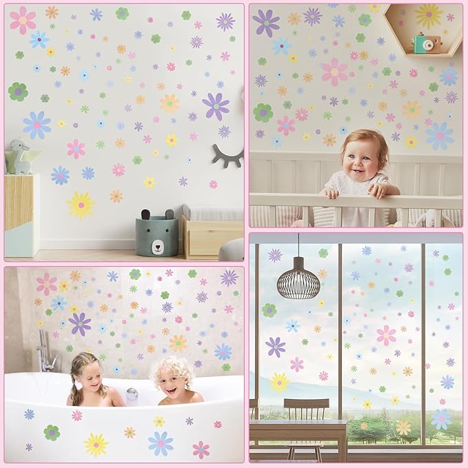 Kisston 90 Pcs Daisy Wall Decal Alphabet Vinyl Wall Decals Boho Decal Daisy Stickers Boho Groovy Floral Stickers for Nursery Art Bedroom Classroom(Pastel)