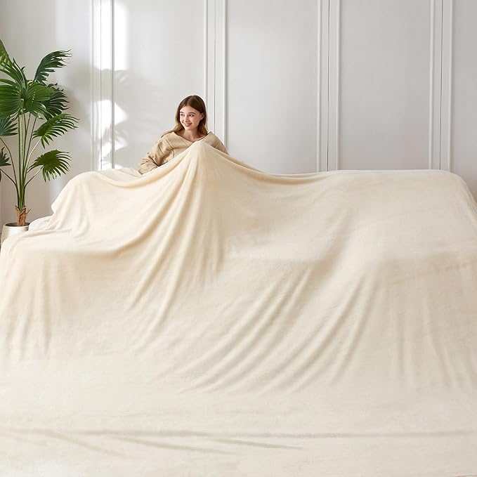 COOVA Oversized King Fleece Blanket 120x138 inches, Soft Cozy Warm Giant Extra Large 10'x11.5' Blanket for Bed, Sofa, Couch,Travel, Camping, California Huge Flannel Big Throw Blanket, Beige