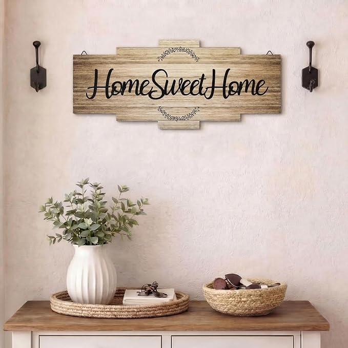 Jetec Home Sweet Home Sign, Rustic Wood Room Wall Decor, Farmhouse Plaque Wall Hanging Wooden Sign for Bedroom, Living Room, Wedding Decor(Wood Color)