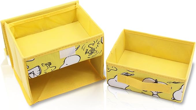 Finex Foldable Collapsible Storage Organizer Box for Desk with Flip Top Lid & Removable Drawer - White Dog