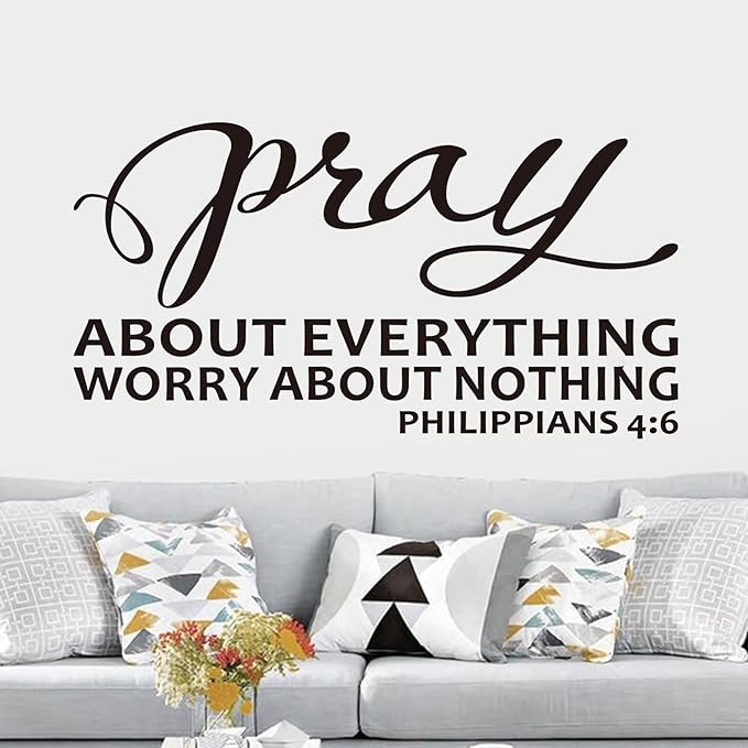 Bible Verse Wall Stickers for Bedroom: Christian Quotes Inspirational Living Room Vinyl Art Wall Decals - Pray About Everything 21" X 11"