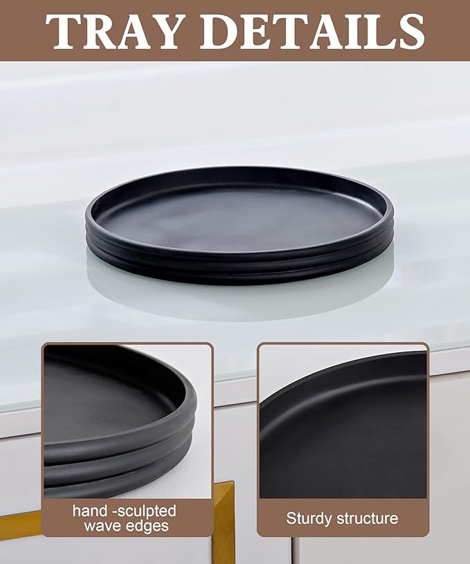 Coffee Table Tray for Home Decor, Modern Table centerpieces, Round Decorative Tray Table centerpieces Serving Tray for Living Room, Office, Dining Room, Kitchen Island（Black）