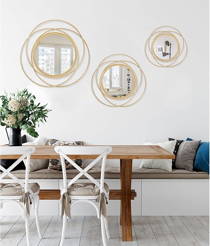 Large Gold Round Art Wall Mirror with Iron Metal Wire Frame Wall-Mounted Mirror for Home Decor Living Room Bedroom Bathroom Entryway 20"