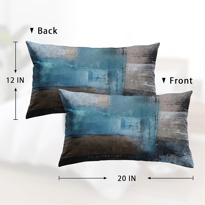 Britimes Throw Pillow Covers Modern Home Art Decor, 12 x 20 Inches Set of 2 Pillow Cases Decorative, Abstract Oil Painting Pillowcases for Bedroom, Living Room, Teal Grey