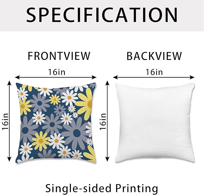 Hexagram Spring Summer Pillow Covers 16x16 Set of 4, Outdoor Floral Daisy Decorative Navy Blue Throw Pillow Covers, You are My Sunshine Farmhouse Cushion Case for Couch Sofa Indoor Decor(No Insert)