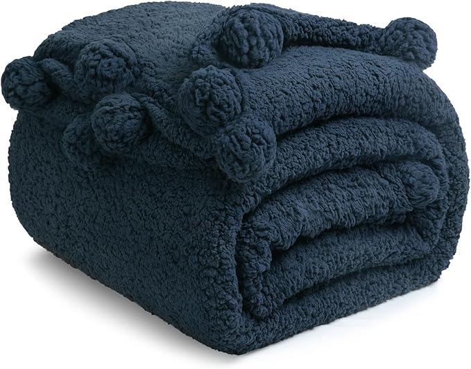 LBRO2M Double Sided Sherpa Blanket,King Size Super Soft Fuzzy Plush Warm Cozy Fluffy Throw Reversible Luxurious Blankets (Navy Blue)