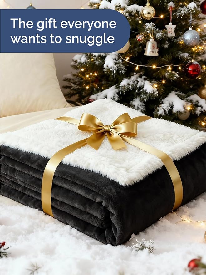 Sherpa Fleece Blanket King Size - Reversible Sherpa Fleece King Blanket - Super Soft Double Sided for Bed, Sofa, Couch - Thick, Warm, Fuzzy & Plush - Luxurious Bedding for Winter - Black, 90" x 108"