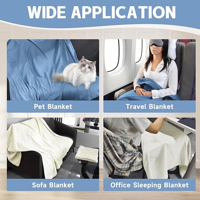 12PCS Fleece Throw Blankets Bulk 60 x 50 in Soft Blankets Fabric Warm Lightweight Wool Blanket Cozy Coverlet for Beds Sofas Home for All Seasons (12, White + Sky Blue, 50"x60")