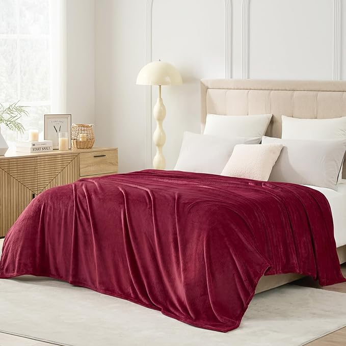 Hansleep Fleece Burgundy Red Twin Blanket, Super Soft Flannel Fuzzy Plush Cozy Blanket for All Seasons, Burgundy Red, Twin 60x80 Inches