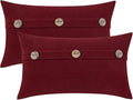 HWY 50 Burgundy Red Chenille Throw Pillow Covers 12x20 Inch with Triple Buttons, Soft Farmhouse Accent Decorative Cushion Cases for Couch Sofa Living Room Pack of 2 Rectangle