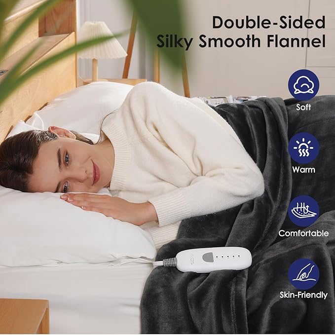 Heated Blanket Full Electric Blanket 72X84in - Fast Heating Blanket for Adults Ultra Soft Flannel Blankets with 5 Heat Levels & 10 Hrs Timer, Machine Washable, Bed Warm Blanket for Winter, Dark Gray