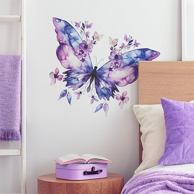 TUOKING Purple Butterfly Wall Stickers Removable Wall Murals Peel and Stick Wall Art Decal Home Decor for Kitchen,Bedroom,Living Room(fun-e89)