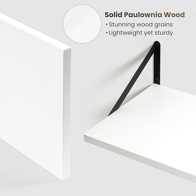 Marsmiles White Floating Shelves for Wall, 12 Inch Deep Wood Wall Mounted Shelves Set of 2, 16W x 12D Wide Floating Wood Shelves for Bathroom Bedroom Kitchen Living Room, White